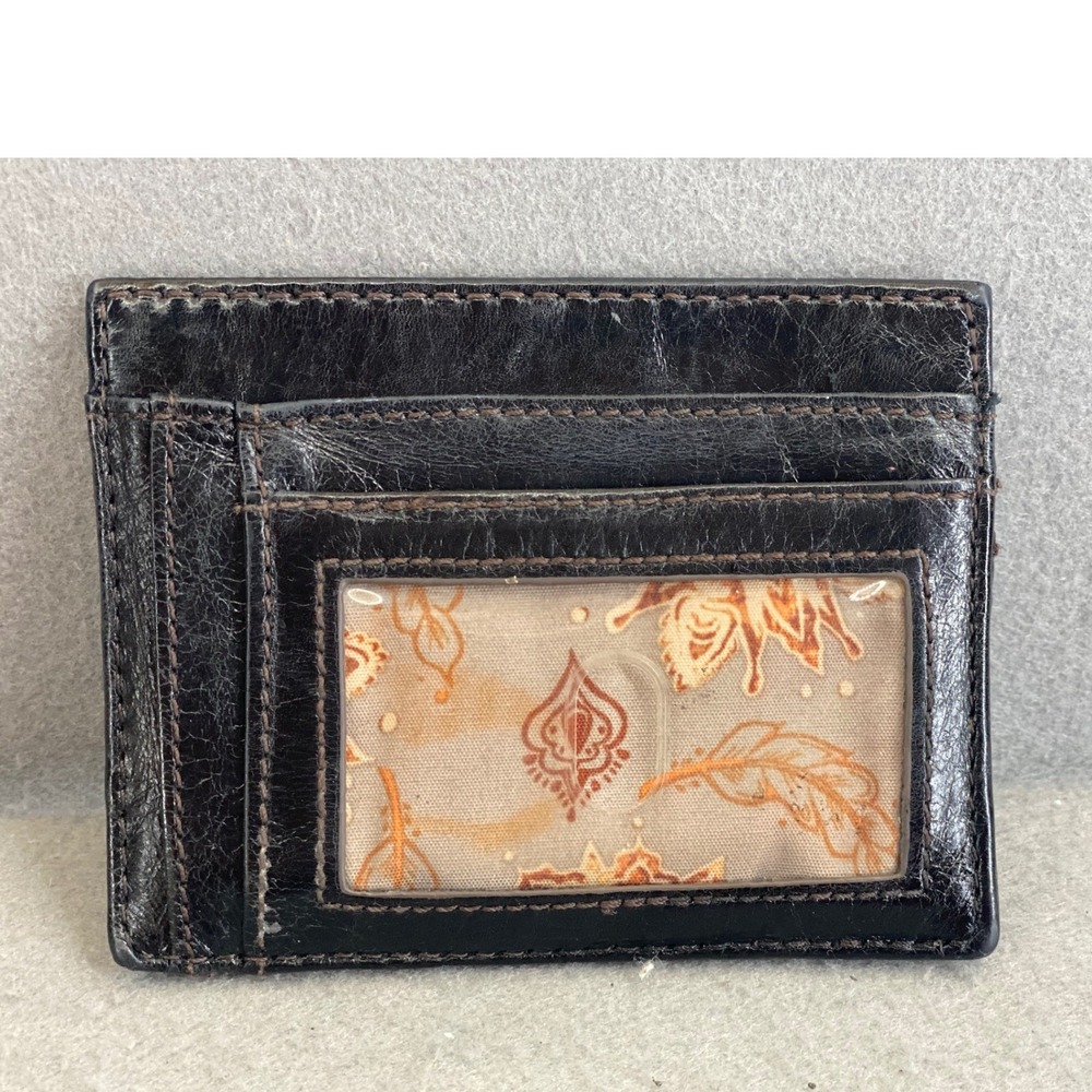 HOBO Black Leather Card Case Wallet Zip ID Window Slim Minimalist Pocket Purse - Picture 1 of 4